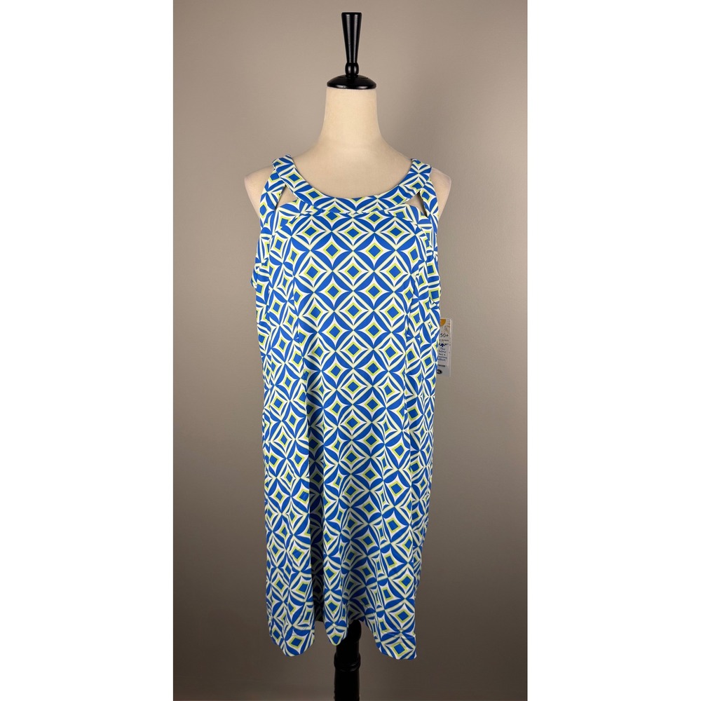 Lulu-B Shift Dress Womens XL Blue Green NWT UPF 50+ Cooling Geometric Cutout